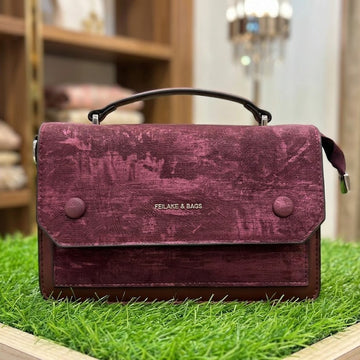 Burgundy Velvet Cross-Hatch Satchel Bag