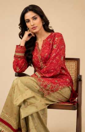 Crimson Royalty – 2 Piece Luxury Cutwork Festive Suit