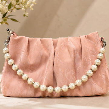 Seraphina Ruched Pearl-Strap Clutch Bag