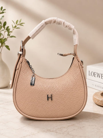 Hermosa Pebble-Grain Crescent Shoulder Bag