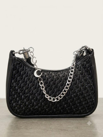Luna Ruched Crescent Shoulder Bag (with Silver Chain)