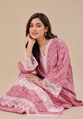 Blossom Blush – 2 Piece Premium Printed & Lace-Detailed Suit